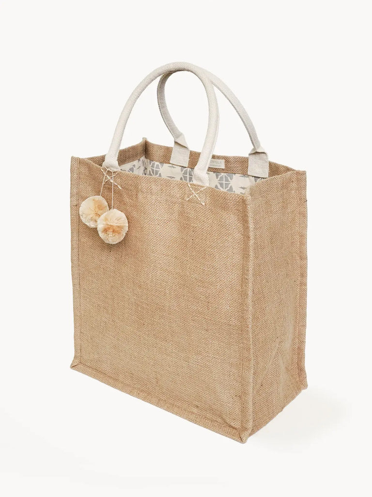 Jute Canvas Market Bag With Pompom by KORISSA KORISSA