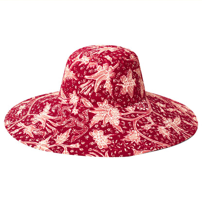 The Kusuma Chinoiserie Batik Hat in Maroon Red