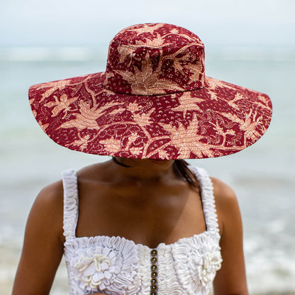 The Kusuma Chinoiserie Batik Hat in Maroon Red