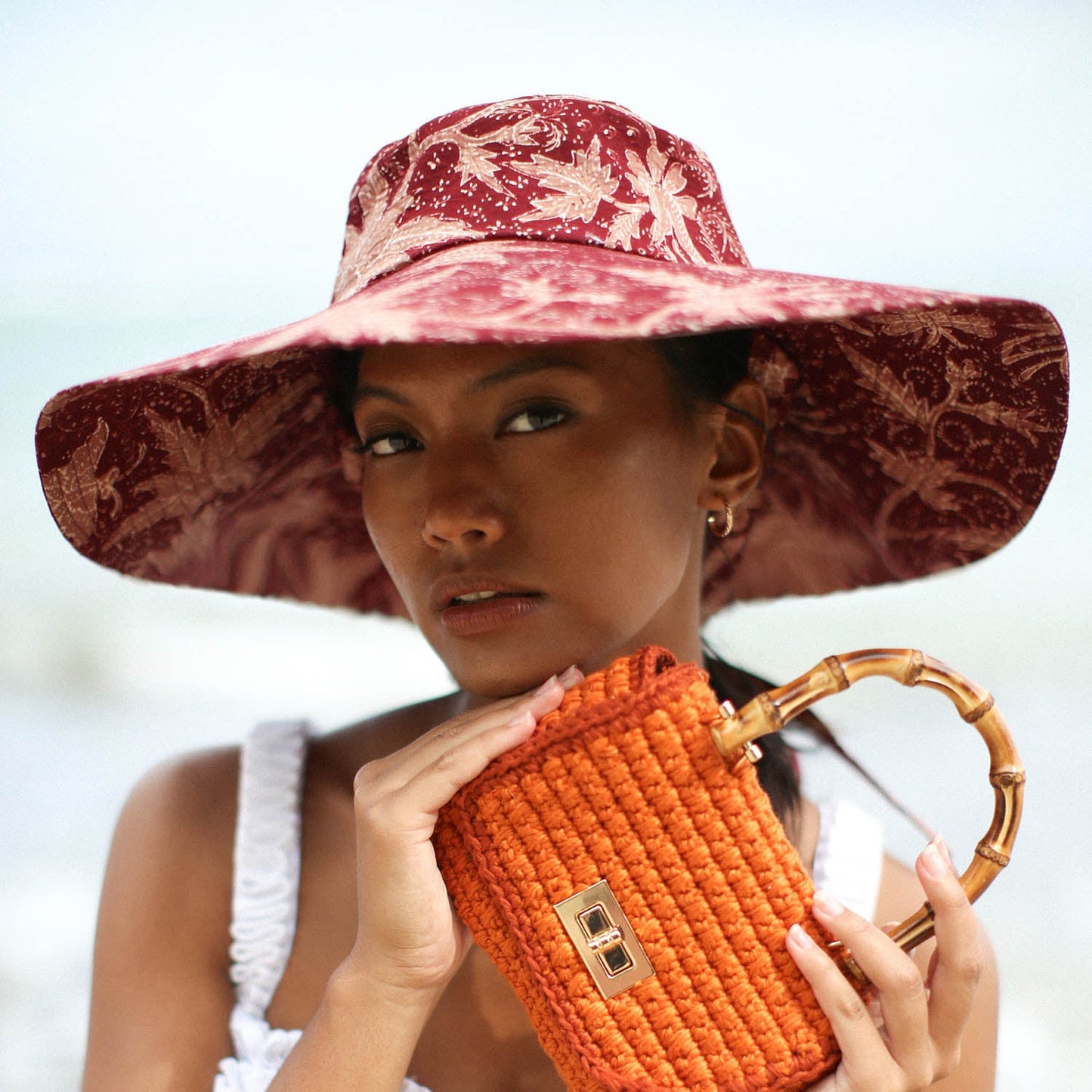 The Kusuma Chinoiserie Batik Hat in Maroon Red
