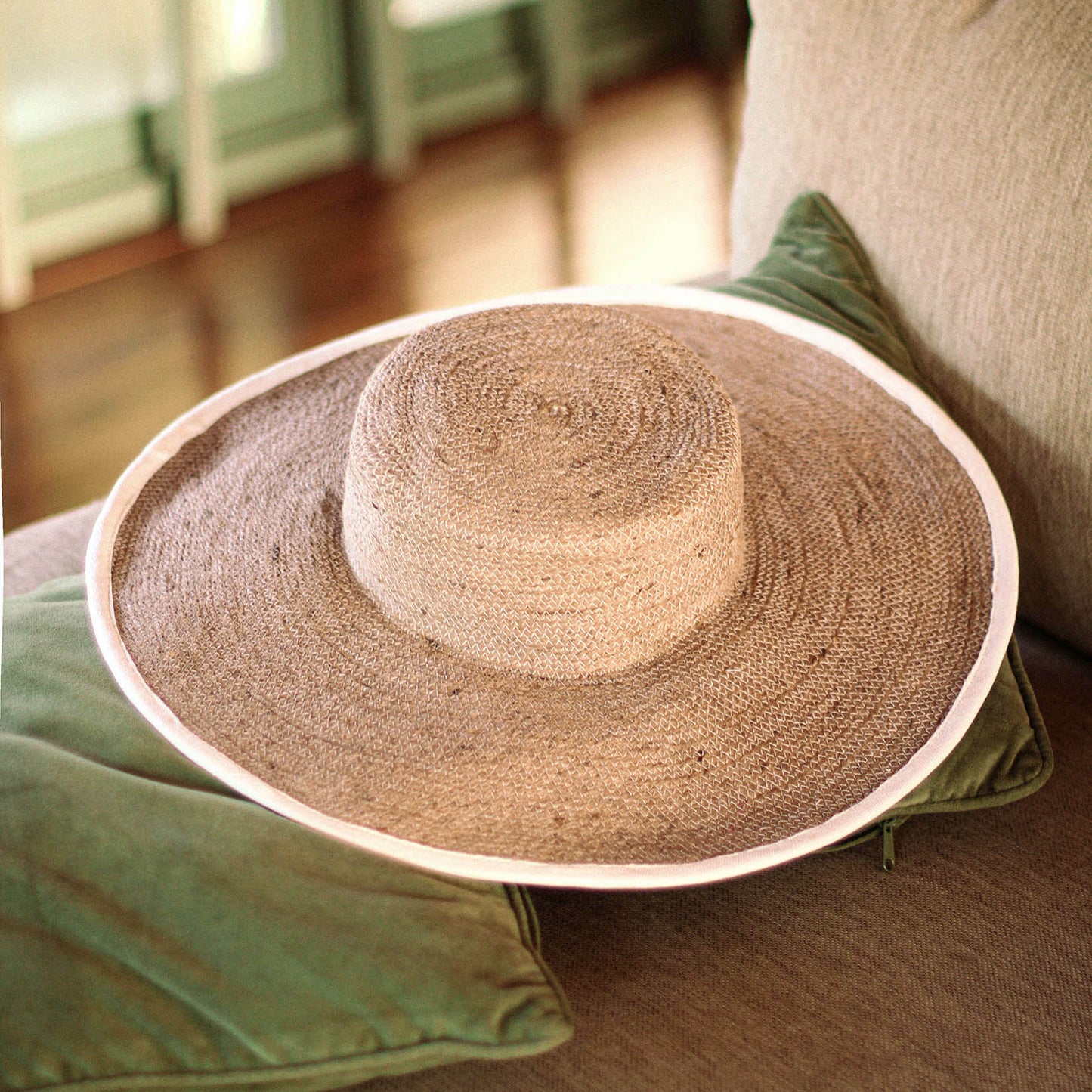 The Lolo Wide-Brim Jute Boater Hat in Beige