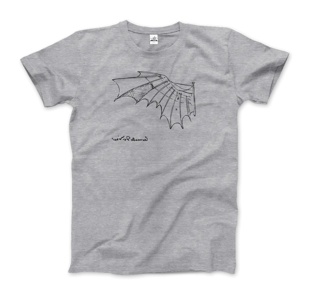 Leonardo Da Vinci, Glider Sketch Artwork T-Shirt by Art-O-Rama Shop ART-O-RAMA-SHOP