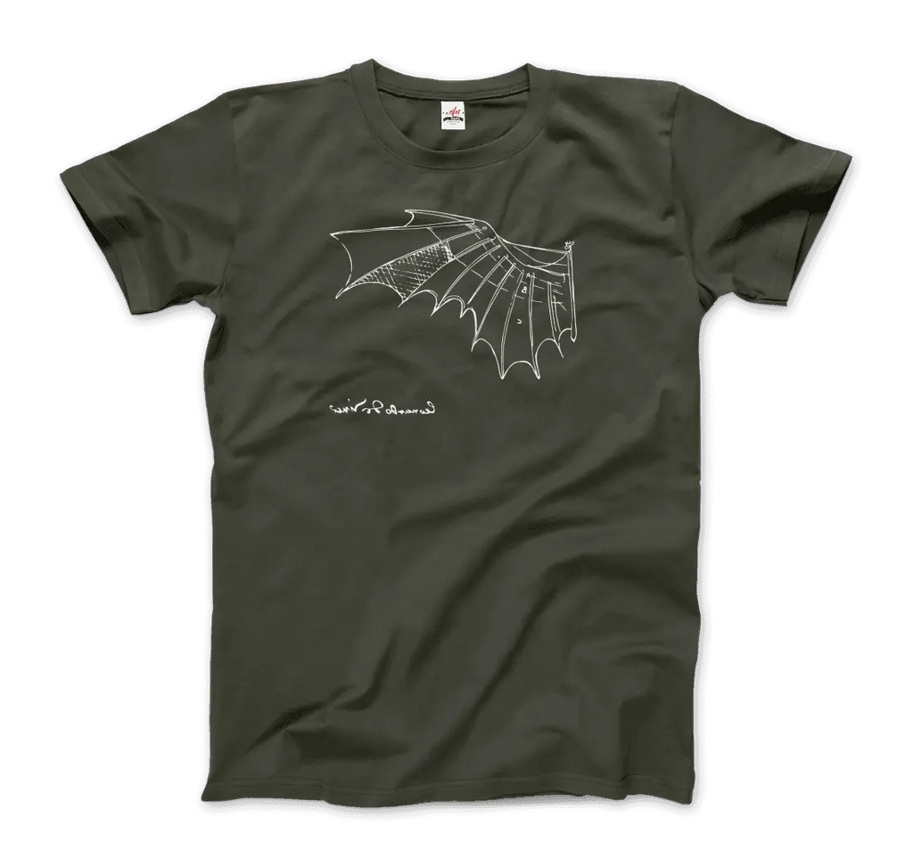 Leonardo Da Vinci, Glider Sketch Artwork T-Shirt by Art-O-Rama Shop ART-O-RAMA-SHOP