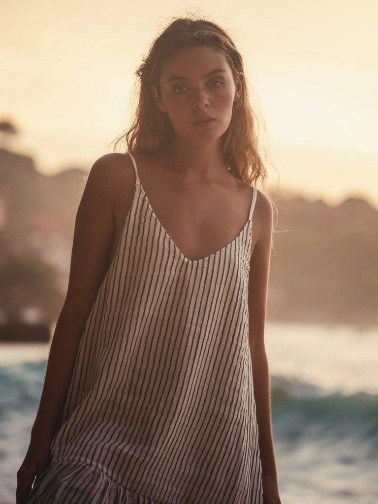 Liv Mini Ruffle Dress - Black Stripes by The Handloom The Handloom