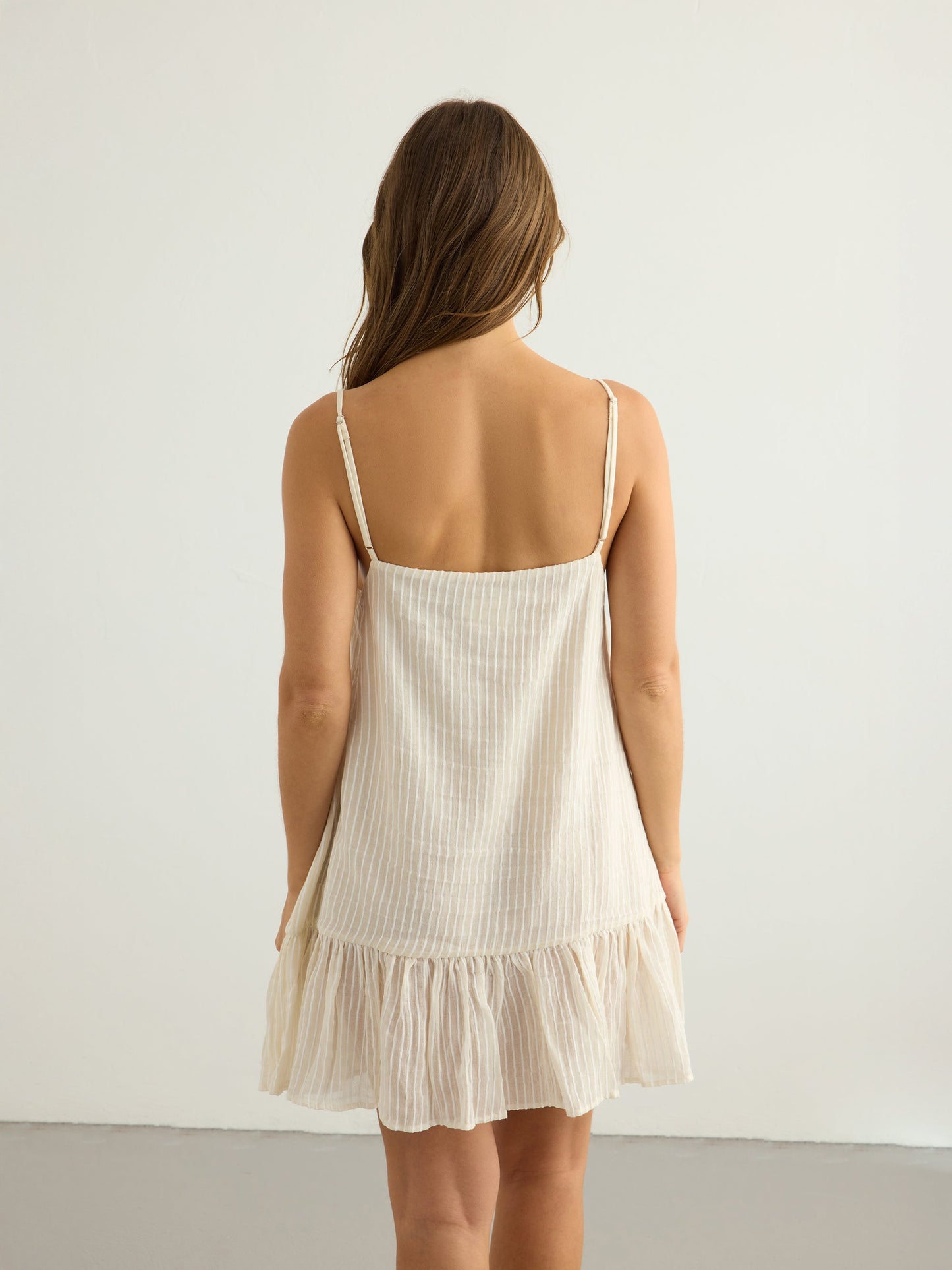 Liv Mini Ruffle Dress - White Stripes
