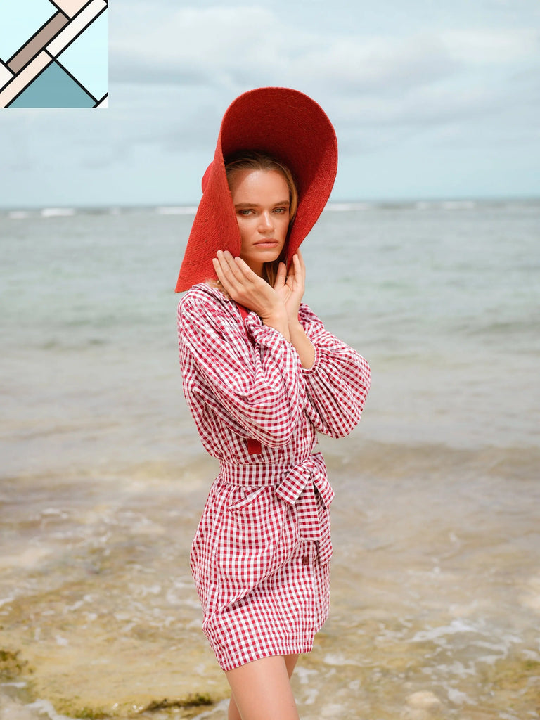 Lola Wide Brim Jute Straw Hat, in Red by BrunnaCo BRUNNA CO