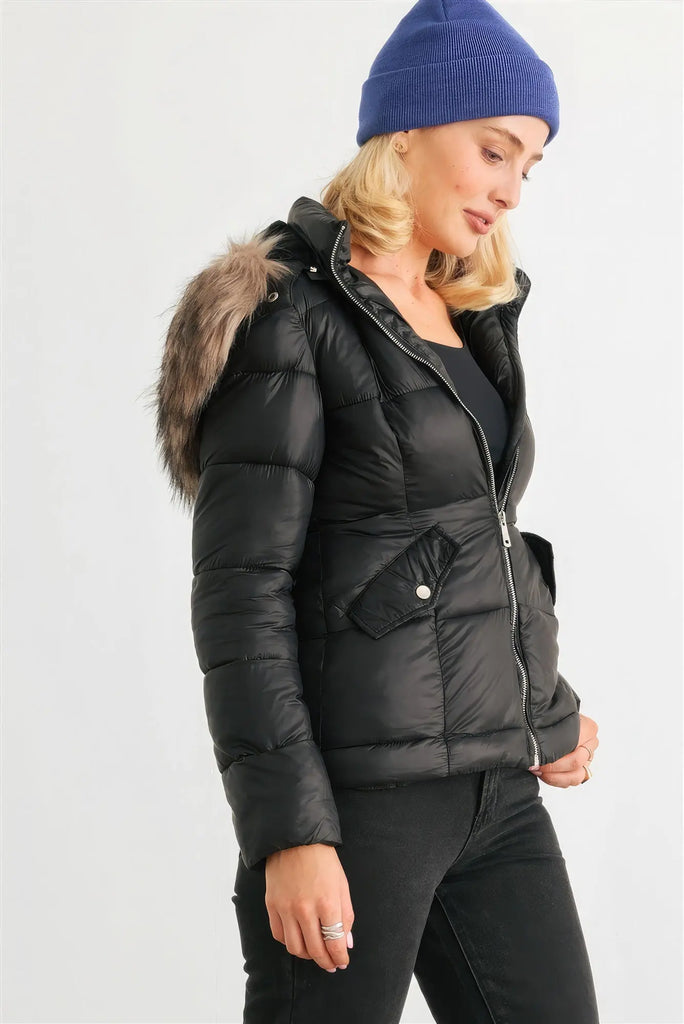 Long Sleeve Faux Fur Hood Padded Water Resistant Finish Jacket by VYSN VYSN