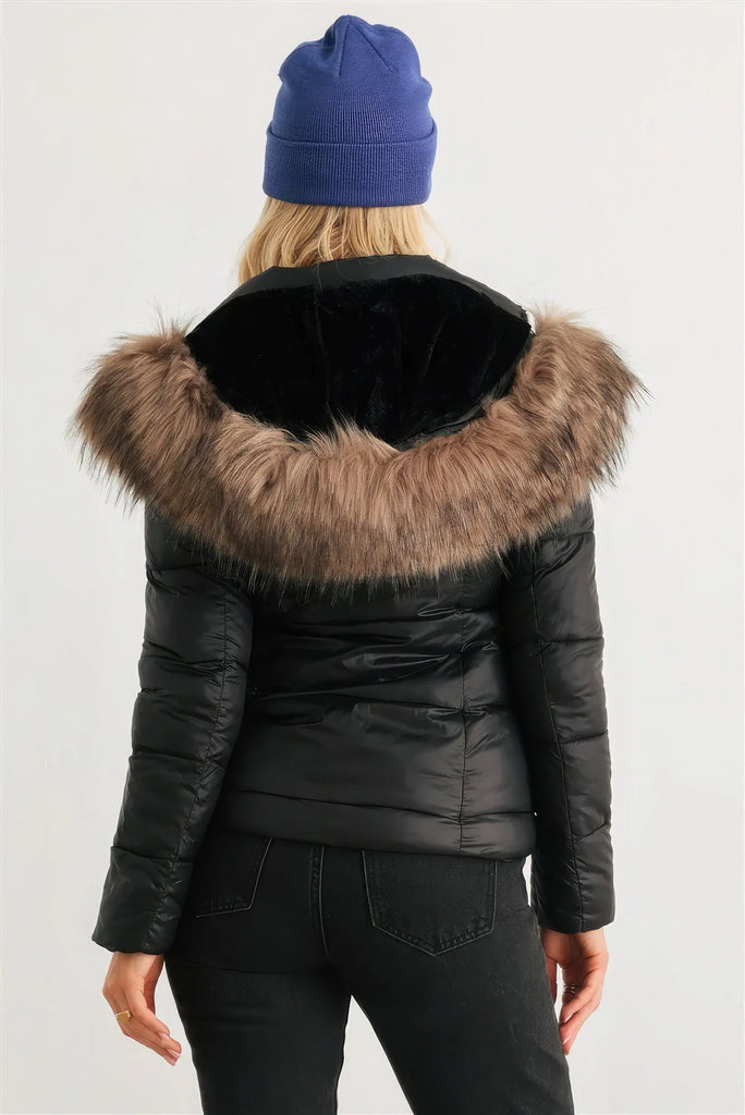 Long Sleeve Faux Fur Hood Padded Water Resistant Finish Jacket by VYSN VYSN