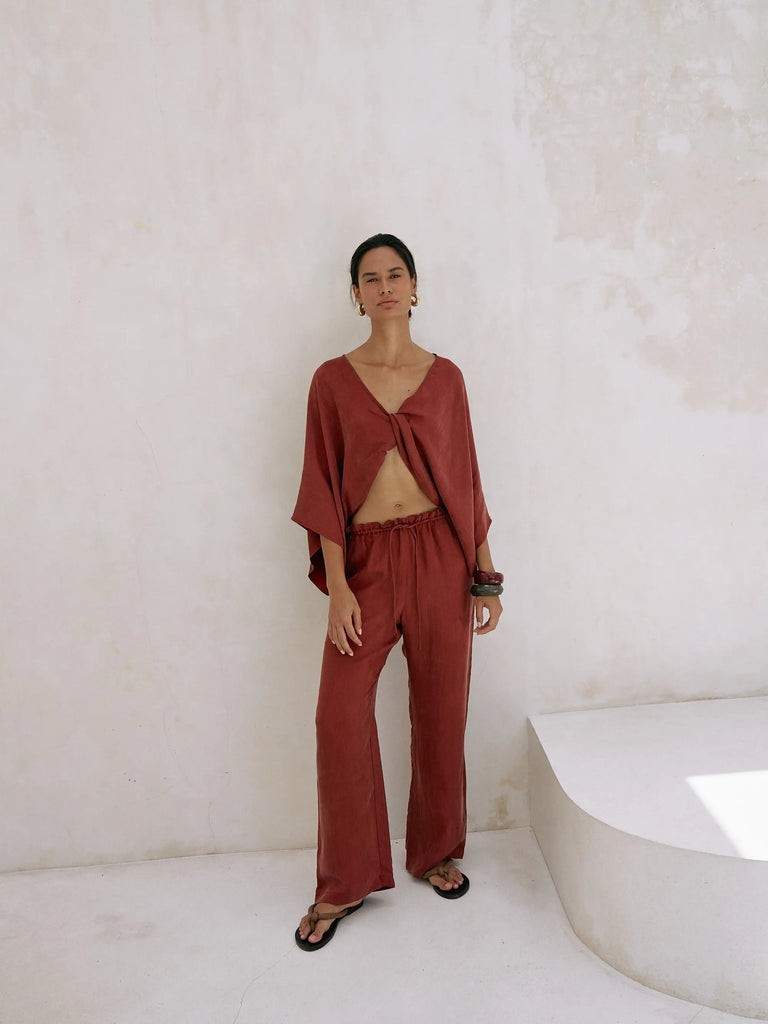 Lucid Flow Tie Pants - Burgundy by The Handloom The Handloom