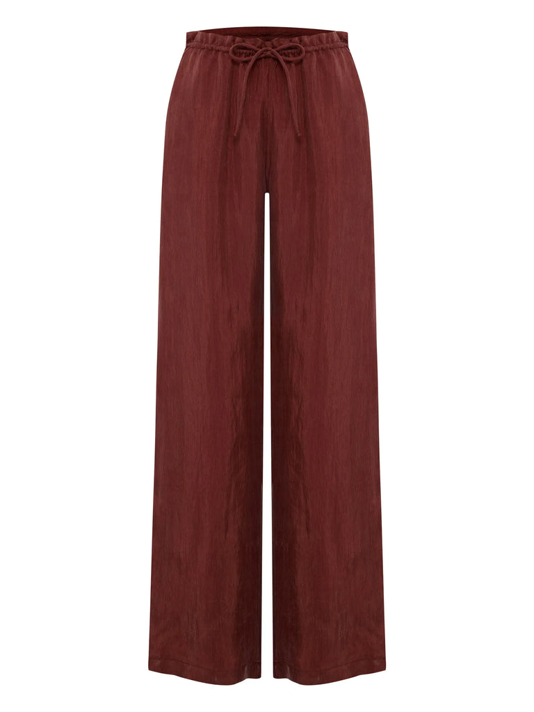 Lucid Flow Tie Pants - Burgundy by The Handloom The Handloom