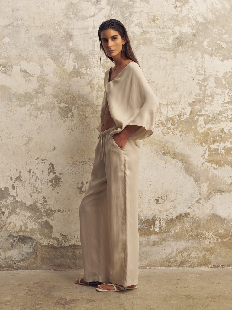 Lucid Flow Tie Pants - Sand by The Handloom The Handloom