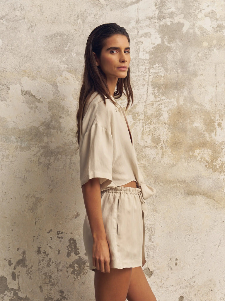 Lucid Flow Tie Shorts - Sand by The Handloom The Handloom