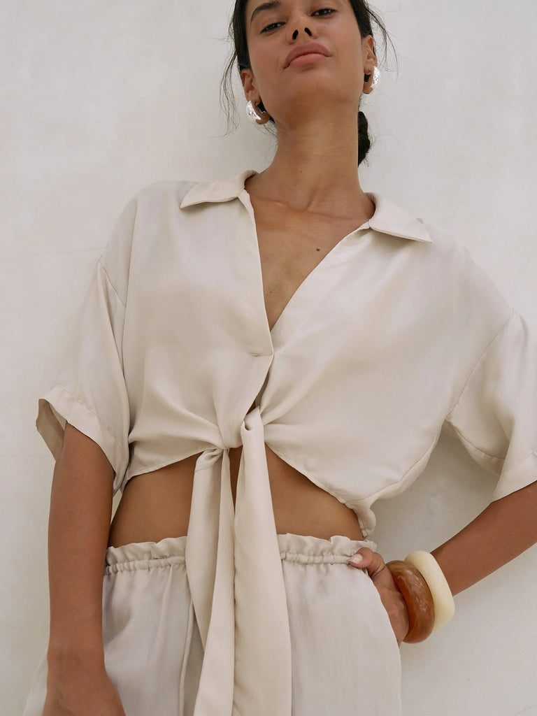 Lucid Tie Shirt - Sand by The Handloom The Handloom