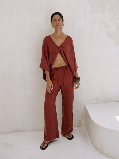 Lucid Flow Tie Pants - Burgundy