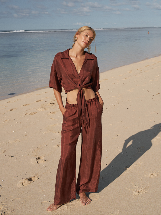 Lucid Flow Tie Pants - Burgundy