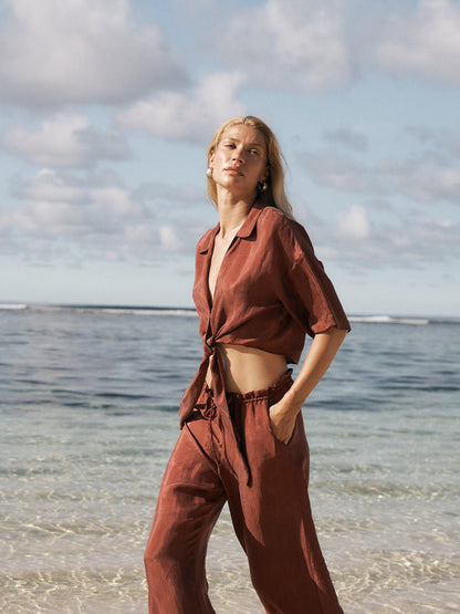 Lucid Flow Tie Pants - Burgundy