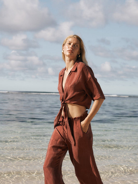 Lucid Flow Tie Pants - Burgundy