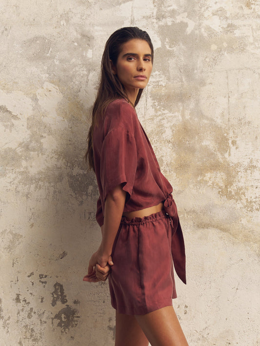 Lucid Flow Tie Shorts - Burgundy