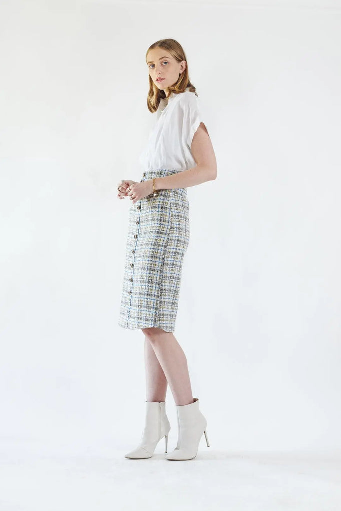 Luxe Plaid Tweed Pencil Skirt by Le Réussi® Le Réussi®