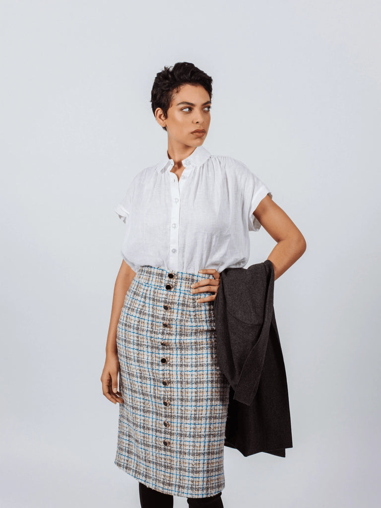 Luxe Plaid Tweed Pencil Skirt by Le Réussi® Le Réussi®