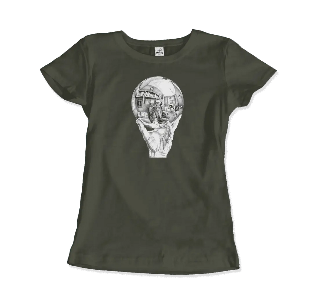 M.C. Escher Hand with Reflective Globe T-Shirt by Art-O-Rama Shop ART-O-RAMA-SHOP