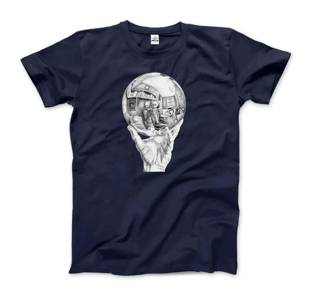 M.C. Escher Hand with Reflective Globe T-Shirt by Art-O-Rama Shop ART-O-RAMA-SHOP