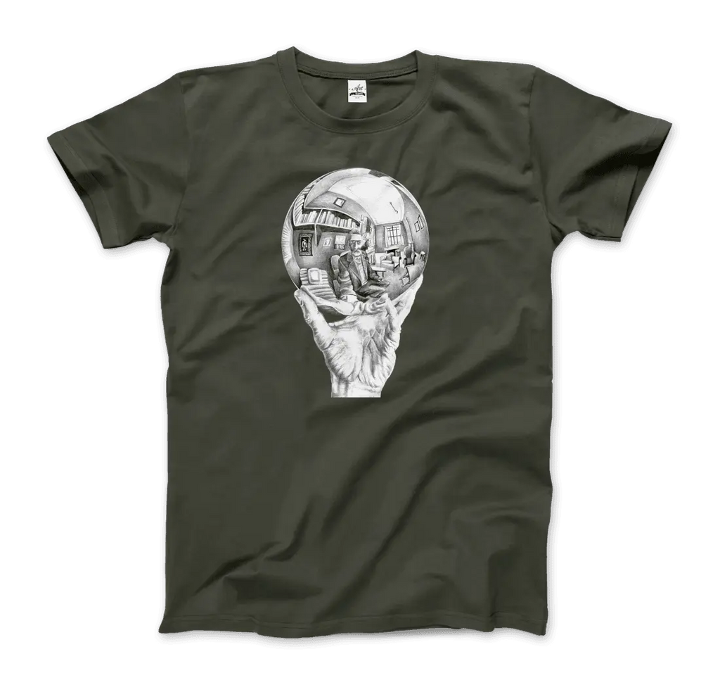 M.C. Escher Hand with Reflective Globe T-Shirt by Art-O-Rama Shop ART-O-RAMA-SHOP