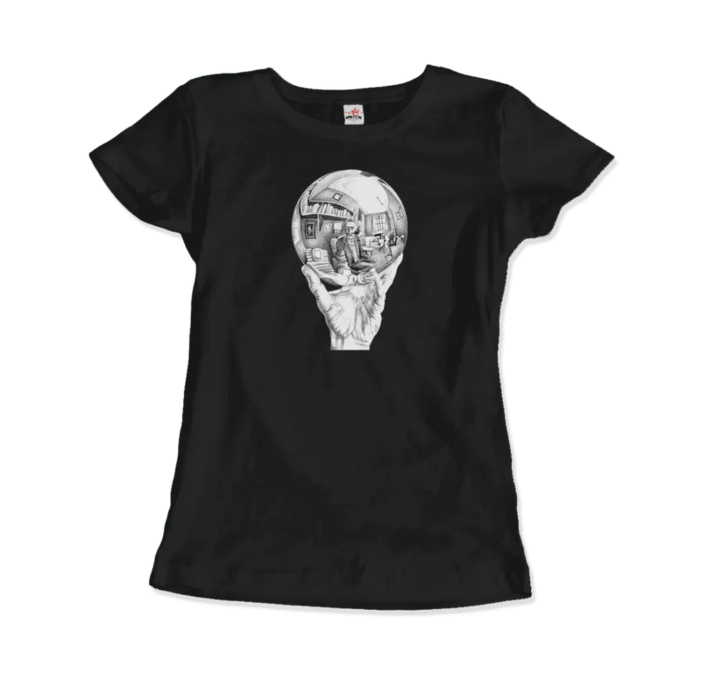 M.C. Escher Hand with Reflective Globe T-Shirt by Art-O-Rama Shop ART-O-RAMA-SHOP