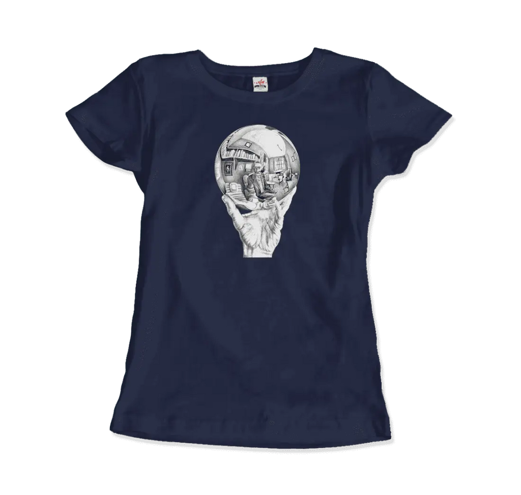 M.C. Escher Hand with Reflective Globe T-Shirt by Art-O-Rama Shop ART-O-RAMA-SHOP
