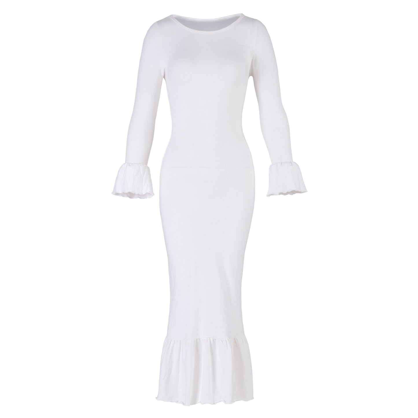 MARJORIE Bamboo Ruffle Dress in Off-White