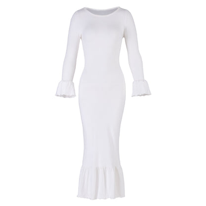 MARJORIE Bamboo Ruffle Dress in Off-White