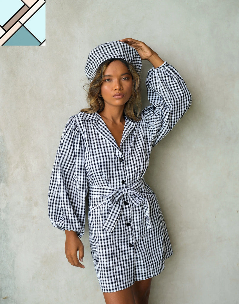 MEGHAN Mini Gingham Dress, in Black by BrunnaCo BRUNNA CO