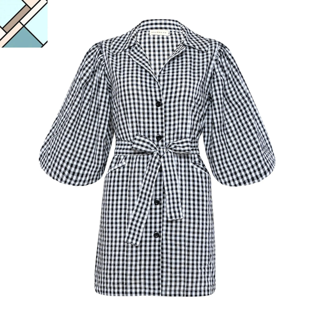 MEGHAN Mini Gingham Dress, in Black by BrunnaCo BRUNNA CO