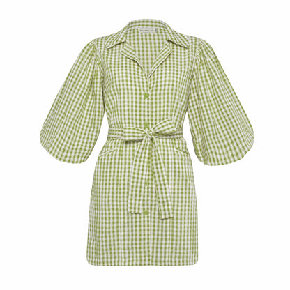 The Meghan Mini Gingham Dress, in Olive Green