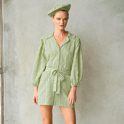 The Meghan Mini Gingham Dress, in Olive Green
