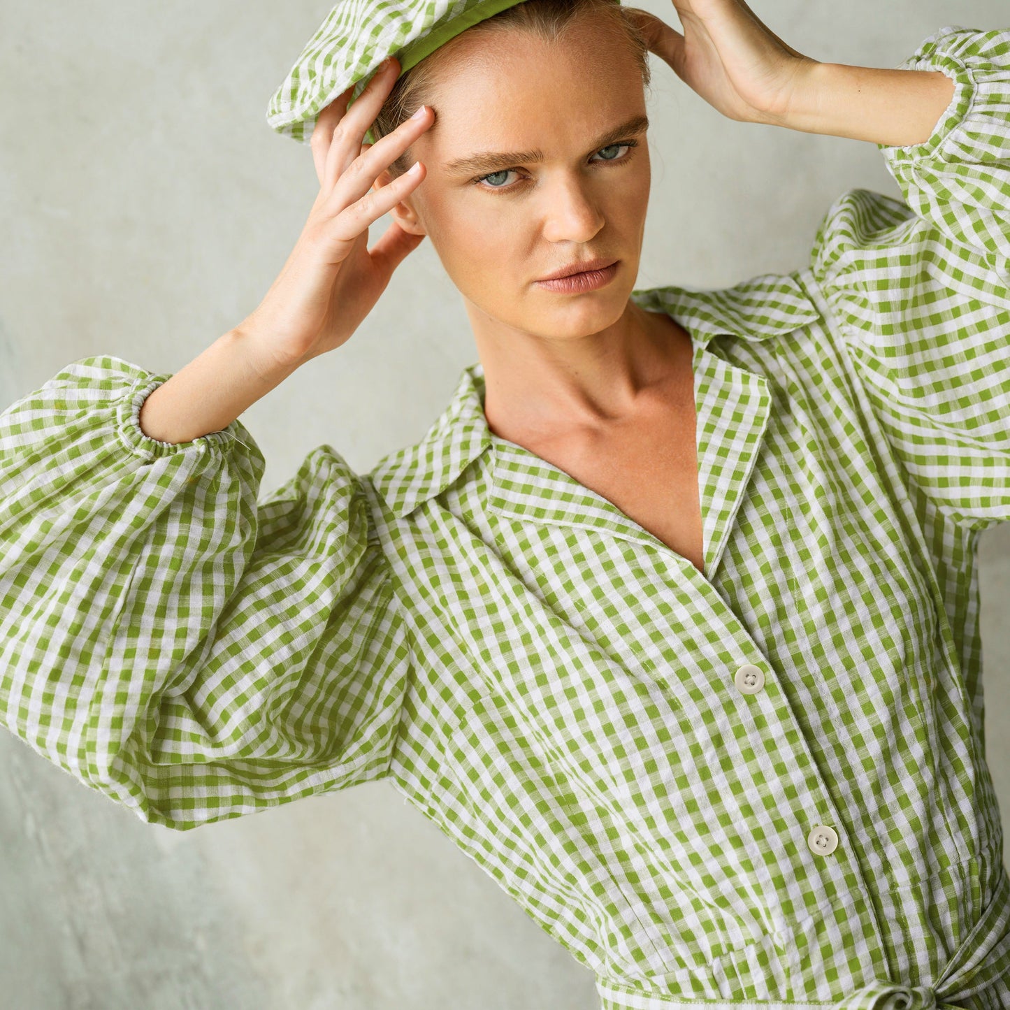 The Meghan Mini Gingham Dress, in Olive Green