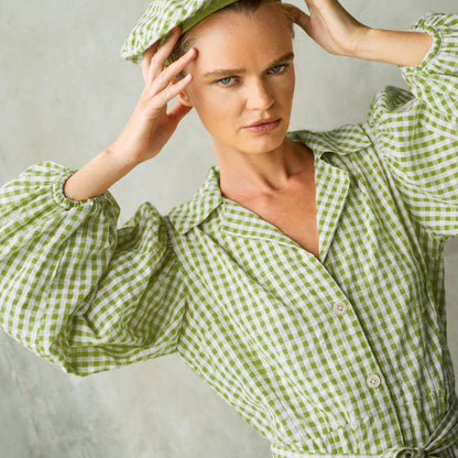 The Meghan Mini Gingham Dress, in Olive Green