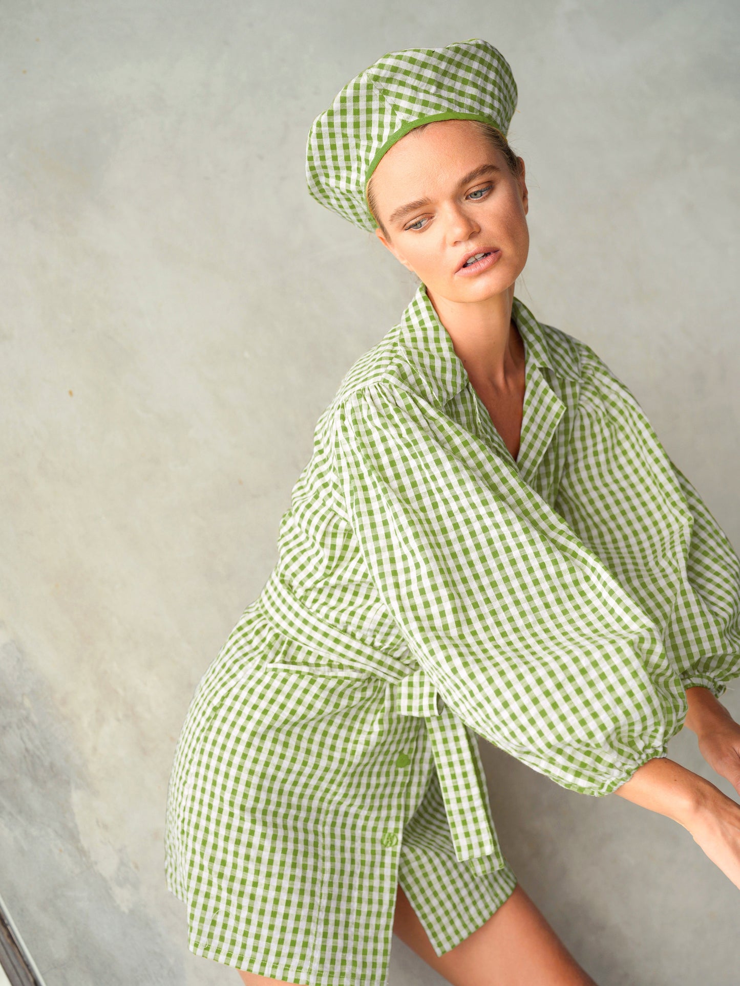 The Meghan Mini Gingham Dress, in Olive Green