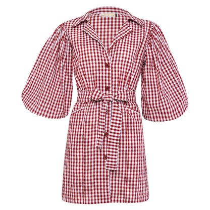The Meghan Mini Gingham Dress, in Red