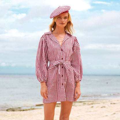 The Meghan Mini Gingham Dress, in Red