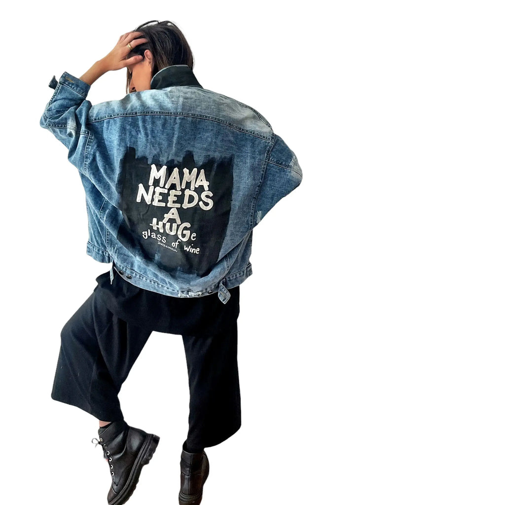 'Mama Needs A Hug' Denim Jacket by Wren + Glory Wren + Glory