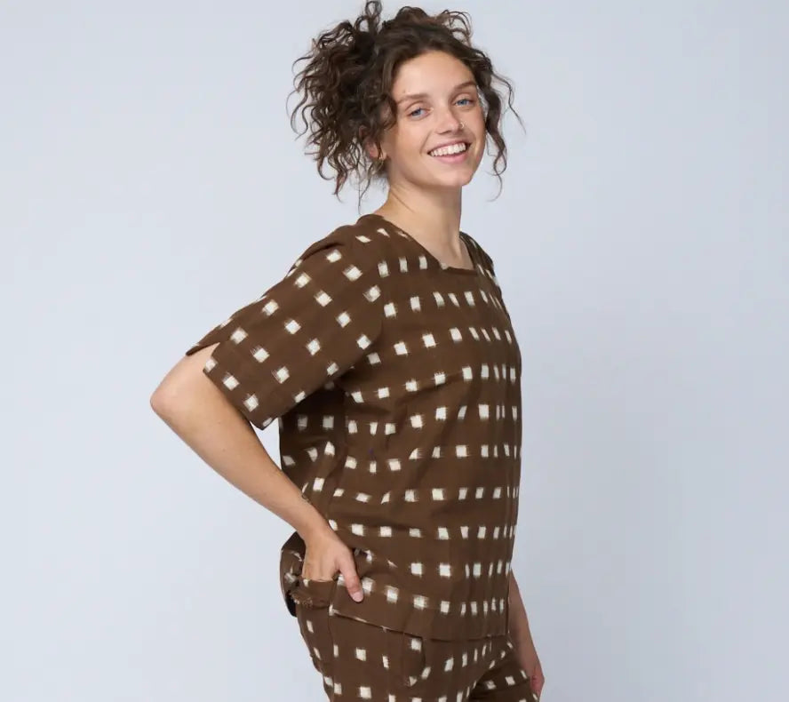 Mare Boxy Cropped Shirt Ikat Squares by And For Good And For Good