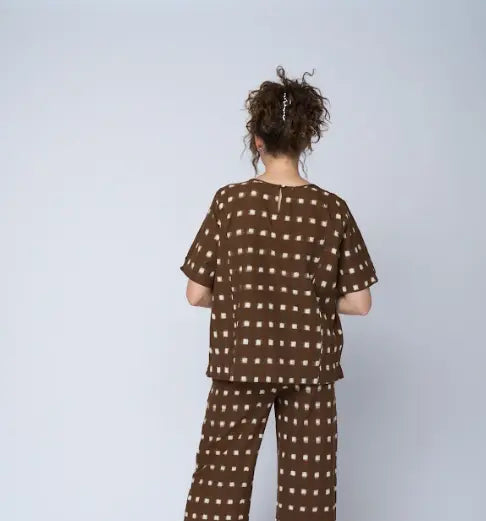 Mare Boxy Cropped Shirt Ikat Squares by And For Good And For Good