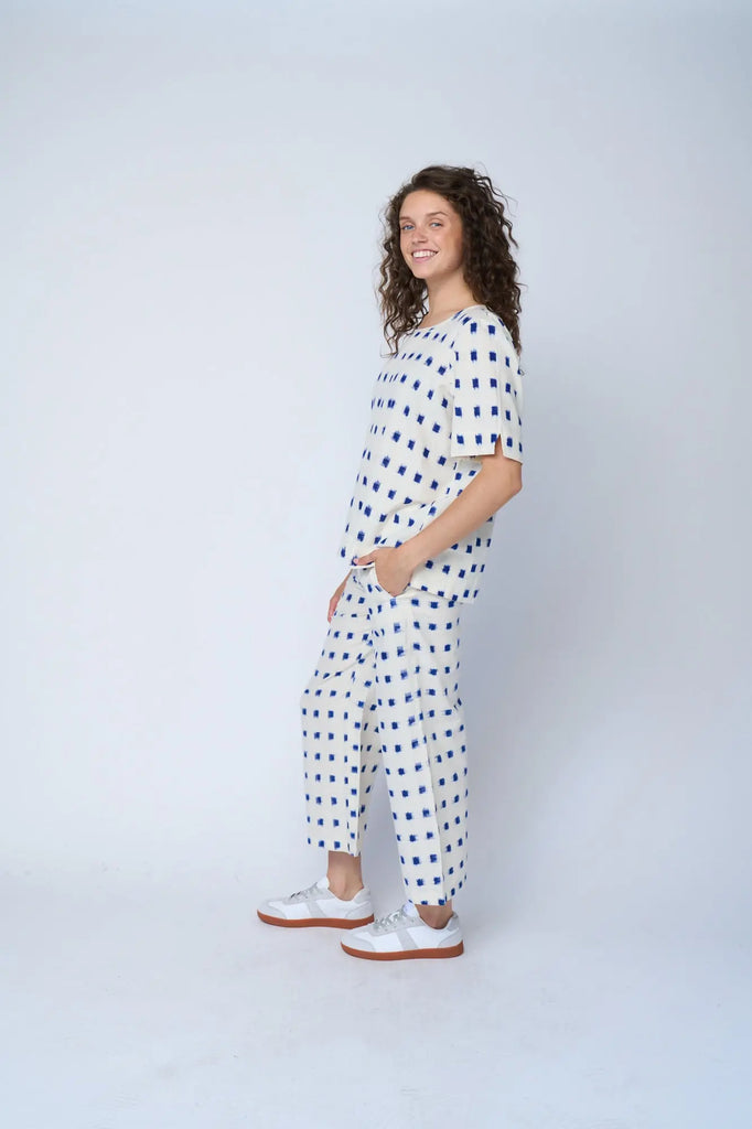 Mare Boxy Cropped Shirt Ikat Squares by And For Good And For Good