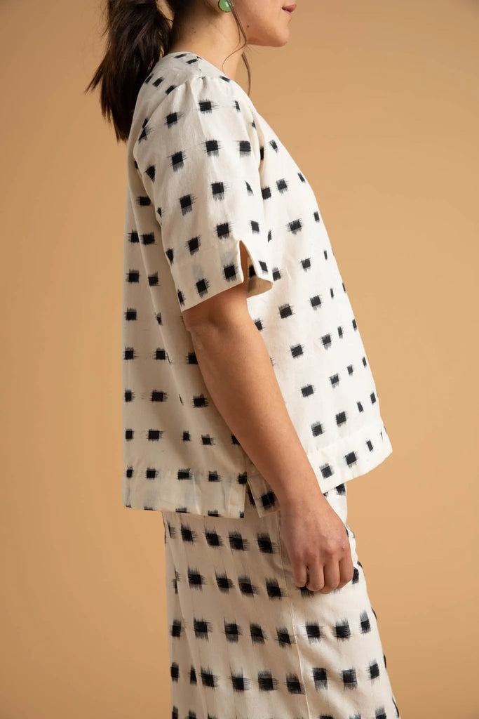 Mare Boxy Cropped Shirt Ikat Squares by And For Good And For Good