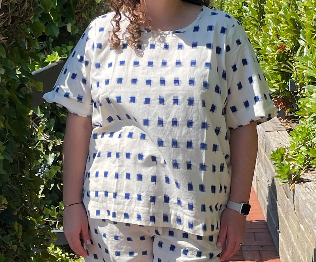 Mare Boxy Cropped Shirt Ikat Squares by And For Good And For Good