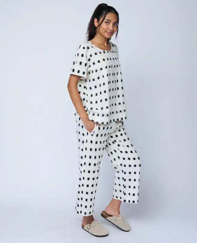 Mare Boxy Cropped Shirt Ikat Squares by And For Good And For Good