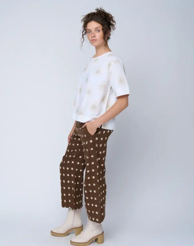 Mare Boxy Cropped Shirt   Totem Paisley Baked Clay & Olive Oil by And For Good And For Good