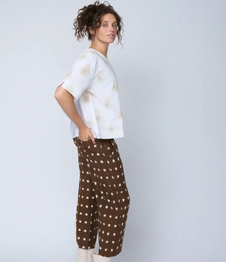 Mare Boxy Cropped Shirt   Totem Paisley Baked Clay & Olive Oil by And For Good And For Good