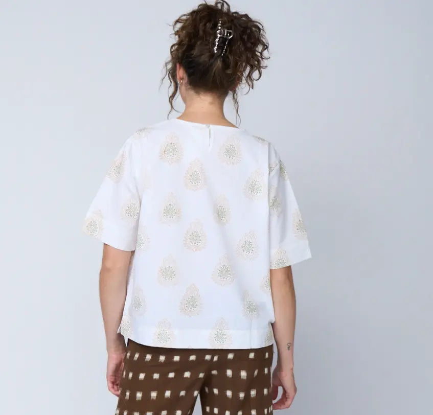 Mare Boxy Cropped Shirt   Totem Paisley Baked Clay & Olive Oil by And For Good And For Good